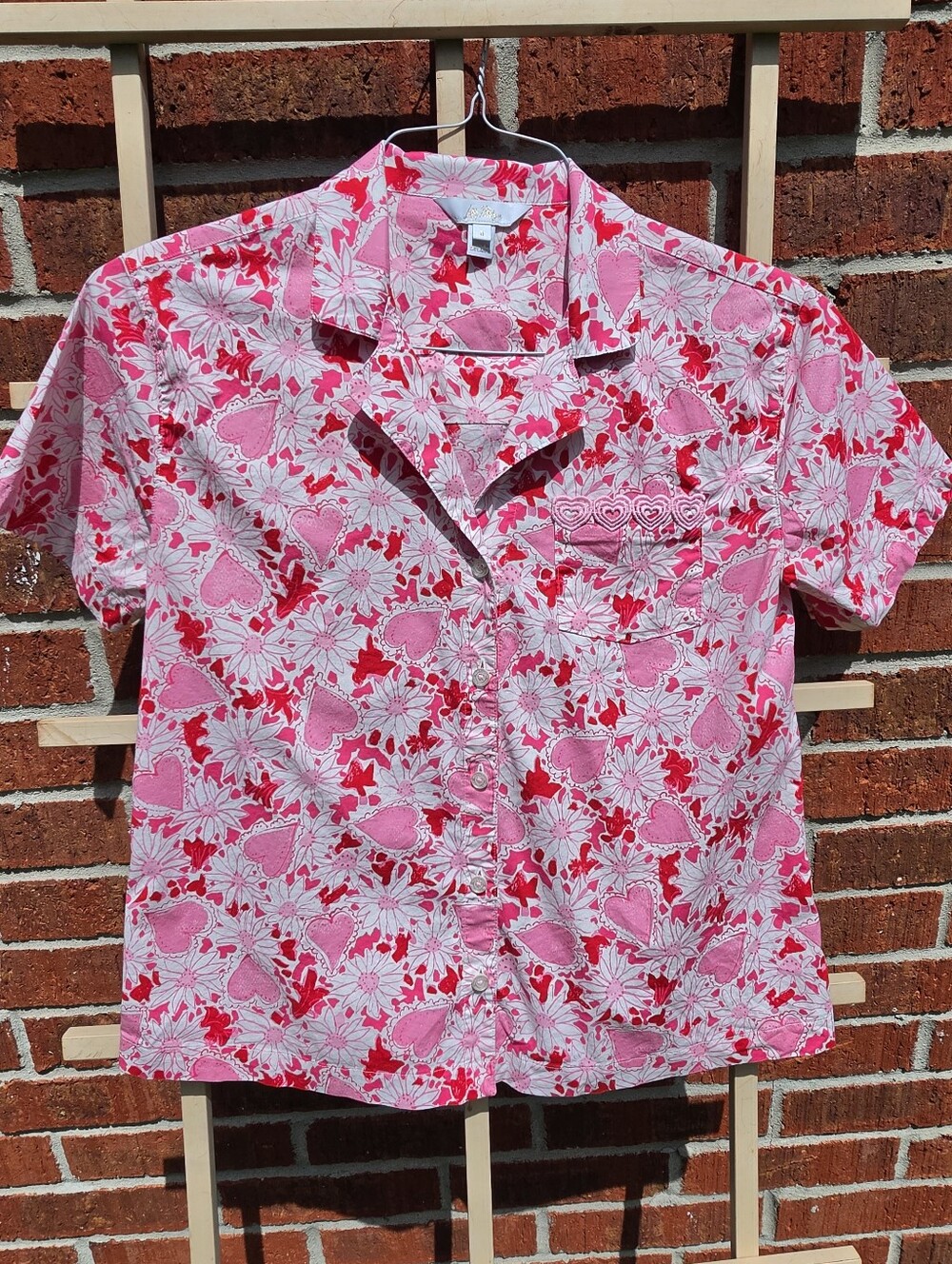 LILLY PULITZER mari pj button-up top in coconut dear heart Small
